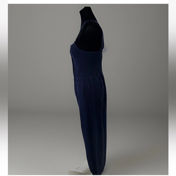 Brazeau Tricot Knit Overall Jumpsuit Sz S Made In USA Navy Blue Cotton Lux Boho - Picture 2 of 11